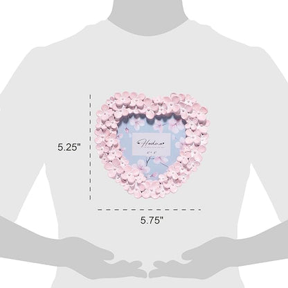Hodao 4x4 Inch 3D Floral Heart Shaped Frame - Hand-Crafted Resin Picture Frame with White & Gold Accents for Wedding, Valentine’s Day & Romantic Home Decor (Pink-Heart)