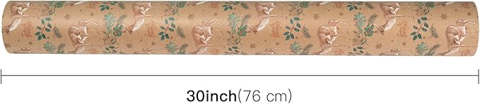 WRAPAHOLIC 30 Inch Jumbo Kraft Christmas Wrapping Paper - 30 Inch x 100 Feet Jumbo Roll Reindeer Wrapping Paper with Holly Design for Christmas, Holiday, Party Celebration