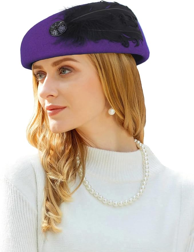 ORIDOOR Women Vintage 100% Wool Felt Flowers Bucket Cloche Bowler Hat Church Wedding Beret Hat
