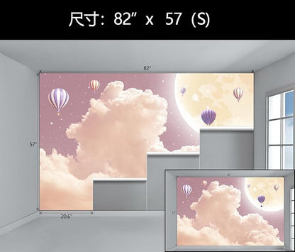 WFBHUA-Pink and Purple Cloud Wallpaper Mural Peel and Stick Moon Hot Air Balloon Self Adhesive Mural for Girl's Room 82"x57"