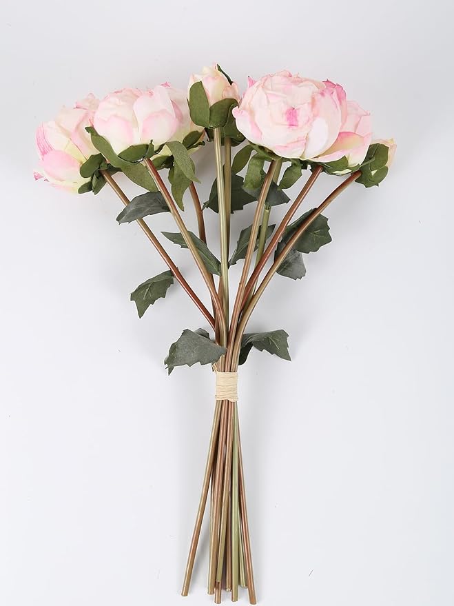 Pink Peonies Artificial Flowers 2 Bouquets Vintage Peonies 18pcs Pink Flowers Artificial for Wedding Decoration Bride Bouquet Faux Crafts Floral Arrangement