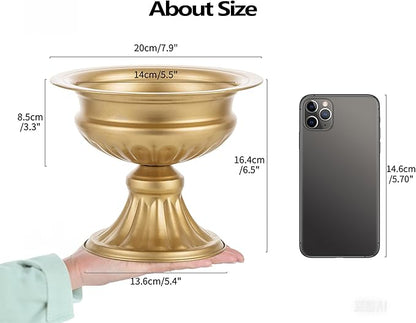 Metal Vases for Table Centerpieces, Hewory Gold Compote Pedestal Vase Floral Container Bulk, Brass Mini Footed Bowl Flower Holders Center Pieces for Wedding Birthday Party Anniversary (10pcs, 6.5in)