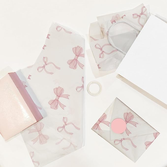 Pro Supply Global Pink Bows Printed Tissue Paper for Valentine's Day Gift Bags or Boxes and Wrapping - Bulk Decorative Art Tissue Paper for Packaging and Gifting | 24 Sheets 20" x 30"