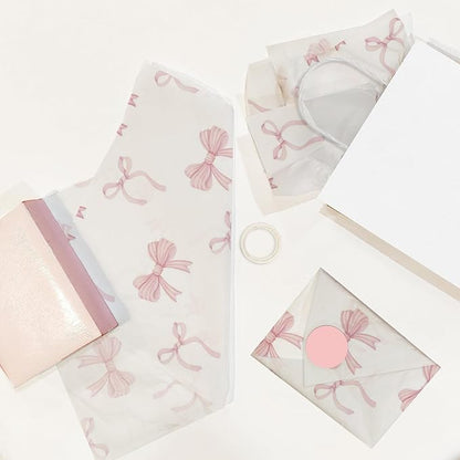 Pro Supply Global Pink Bows Printed Tissue Paper for Valentine's Day Gift Bags or Boxes and Wrapping - Bulk Decorative Art Tissue Paper for Packaging and Gifting | 24 Sheets 20" x 30"