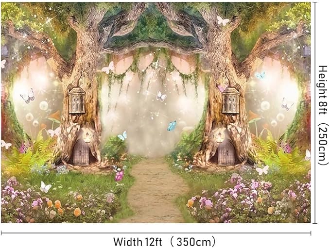 Leowefowa 12x8ft Forest Birthday Backdrop Fairytale Forest Backdrop Enchanted Forest Flower Baby Shower Photo Backgrounds for Party Photo Shoots Newborn Baby Kids Studio Props Photography Backdrops