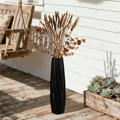 Tall Black Floor Vase – 15.7" Twisted Geometric Ceramic Vase for Modern Home, Living Room, Table Centerpiece or Corner Decoration