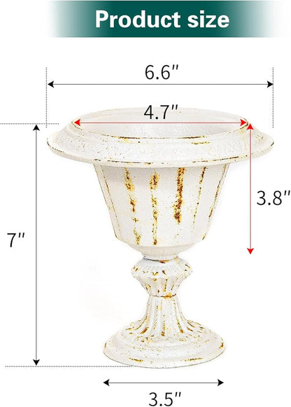 Sungmor Cast Iron Tabletop Flower Vase, Vintage Pretty French Urn Planter Design, 7" Tall 6.6" Wide Decorative Centerpieces Flower Stand Plants Holder, Artificial Flower Arrangements Home Decor