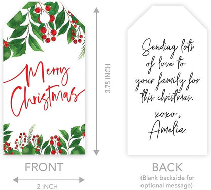 Andaz Press Christmas Holiday Season Classic Gift Tags, Merry Christmas to from Classic Favor Tags, Holly Greenery Leaves Design, for Holiday Events, Parties, and Favors, 60-Pack