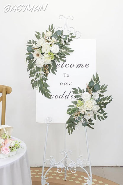 Arch Flowers with Drapes Kit (Pack of 2) for Wedding Ceremony Arbor and Reception Backdrop Decoration Wedding Welcome Signs Floral Birthday Party Decoration