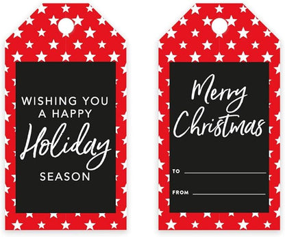 Andaz Press Christmas Holiday Season Classic Gift Tags, Merry Christmas to from and Wishing You A Happy Holiday Season, Red with White Stars Design, for Holiday Events, Parties, and Favors, 60-Pack