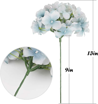 Flojery Silk Hydrangea Heads Artificial Flowers Heads with Stems for Home Wedding Decor,Pack of 10 (Lake Blue)