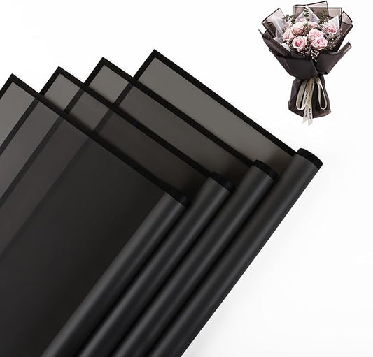 NESCCI 20 Sheet Flower Wrapping Paper - Waterproof Floral Bouquet Wrapping Paper, Florist Supplies Packaging Paper for Wedding Birthday Gift DIY (Translucent Black)