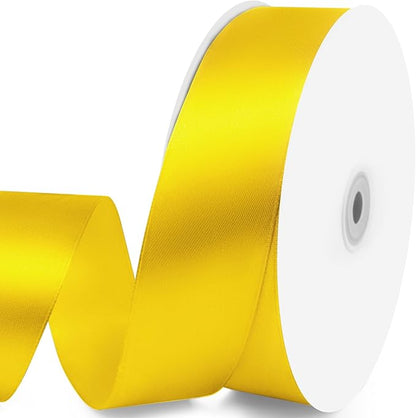 1-1/2" x 100 Yards Satin Ribbon - Yellow Silk Ribbon with Spool - Ideal for Gift Wrapping, Floral Bouquets, Crafts, Wedding Party Decorations, Christmas and Sewing Projects