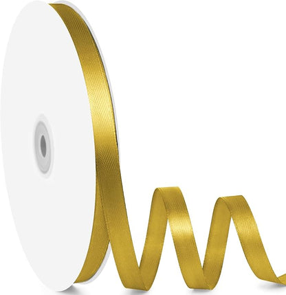 3/8" x 100 Yards Satin Ribbon - Dark Gold Silk Ribbon with Spool - Ideal for Gift Wrapping, Floral Bouquets, Crafts, Wedding Party Decorations, Christmas and Sewing Projects