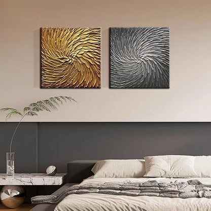 YaSheng Art -30x30inch Large Abstract Art Oil Paintings on Canvas metal golden Gradient color Abstract Artwork Modern Home Decor Canvas Wall Art Ready to Hang for Living Room Bedroom