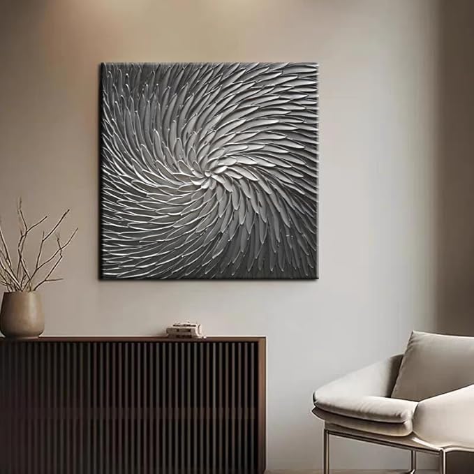 YaSheng Art - 30x30 Inch Large Abstract Art Oil Paintings on Canvas Silver Gray Gradient color Abstract Artwork Modern Home Decor Canvas Wall Art Ready to Hang for Living Room Bedroom