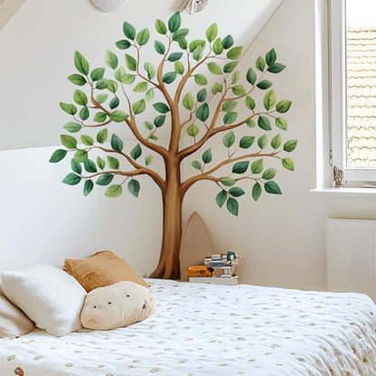 Large Green Tree Wall Decals, Watercolor Green Plant Tree Wall Stickers for Kids Bedroom Nursery Living Room Home Wall Decor, 39.4 x 43.5 inches