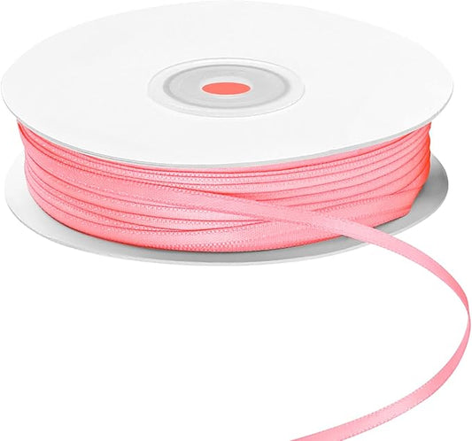 LIUYAXI Pink Double Faced Satin Ribbon, 1/8" X Continuous 100 Yards, Thin Ribbons Perfect for Gift Wrapping Wedding Invitation Card Hair Bows Tag Floral Arrangement DIY Craft