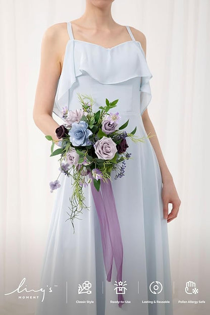 Ling's moment Ethereal Purple Bridesmaid Bouquet Set of 4, Purple Wedding Bouquets for Bridesmaids, 7 Inch Bridal Bouquets for Bridesmaids, Wedding, Ceremony, Anniversary, etc.
