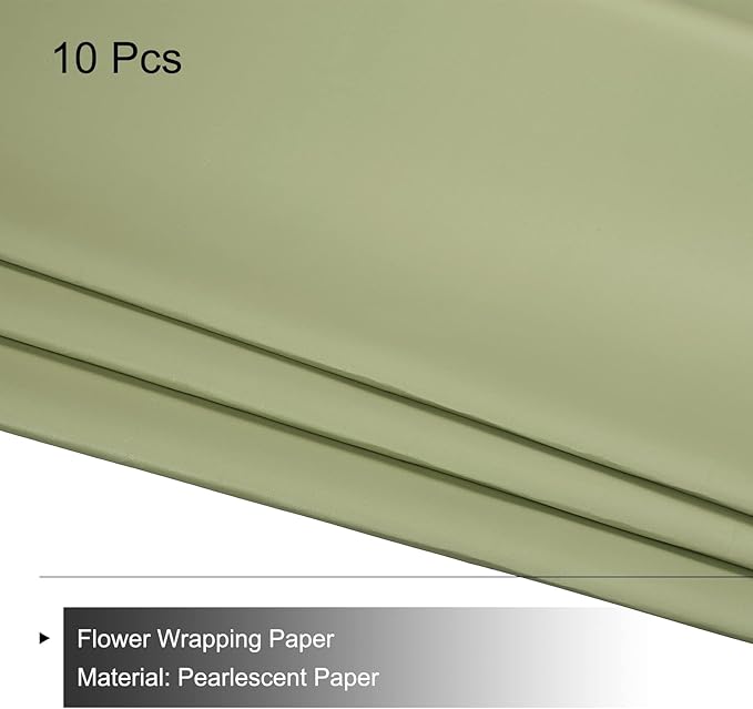 MECCANIXITY 10 Pcs Flower Wrapping Paper 22.8x22.8 Inch Waterproof Florists Wrapping Paper for Florist Bouquet Supplies, DIY Crafts, Gift/Gift Box Packaging Green