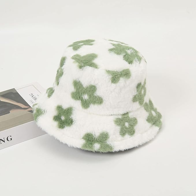 Winter Soft Faux Fur Plush Bucket Hat, Lovely Fisherman Cap, Fashion Outdoor Thick Warm Sun Cap for Women