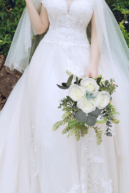 Artificial Rose Flower Artificial Flowers Flower with Long Stem Silk Roses Bouquet for Wedding Bridal Shower Party Home Decoration (White, 30 Pcs)