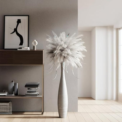 Tall Floor Vase, 27.5 inches (70cm, 2.3FT) Tall Vases Sturdy and Luxurious,Floor Vase for Country Home Decor, Living Room, Resin Silver Floor vase