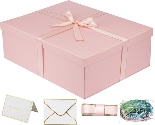 YINUOYOUJIA Large Gift Box 16.5x13x5.5 inches,Pink Gift Box for Presents,Birthday,Valentine's Day,Mother's Day,Christmas,Anniversary.