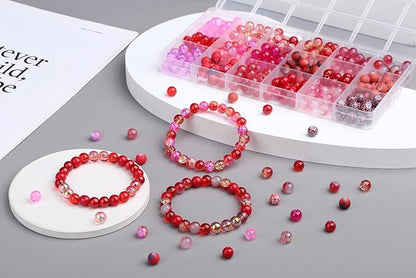DUQGUHO 8mm Red Beads for Jewelry Making Red Glass Beads for Bracelets Crystal Glass Round Beads Bulk Bead Bracelet Kit 360PCS