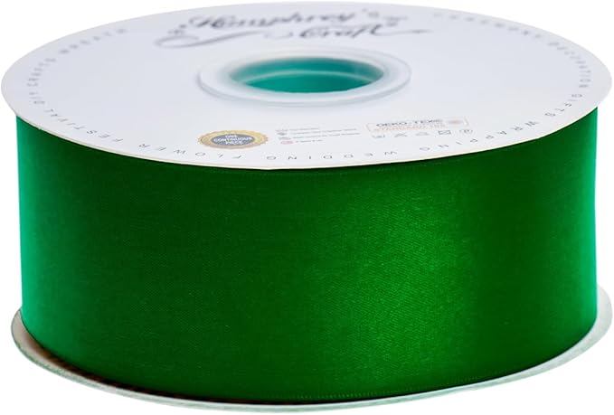 Humphrey's Craft 2 Inch Green Double Faced Satin Ribbon - Continuous 50 Yards Thick Satin Ribbon for Crafts, Gifts Wrapping, Decoration Christmas Tree, Bridal Bouquet,Wedding,DIY Bows,Sewing Hat.