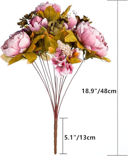 Fule 2 Pack Large Artificial Peony Silk Flower Bouquets Arrangement Wedding Centerpieces (Cameo Brown)