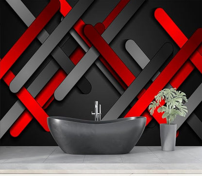 Eierme-Red and Black Smooth Stripes Abstract tech Geometric Background Peel and Stick 160" x 114"