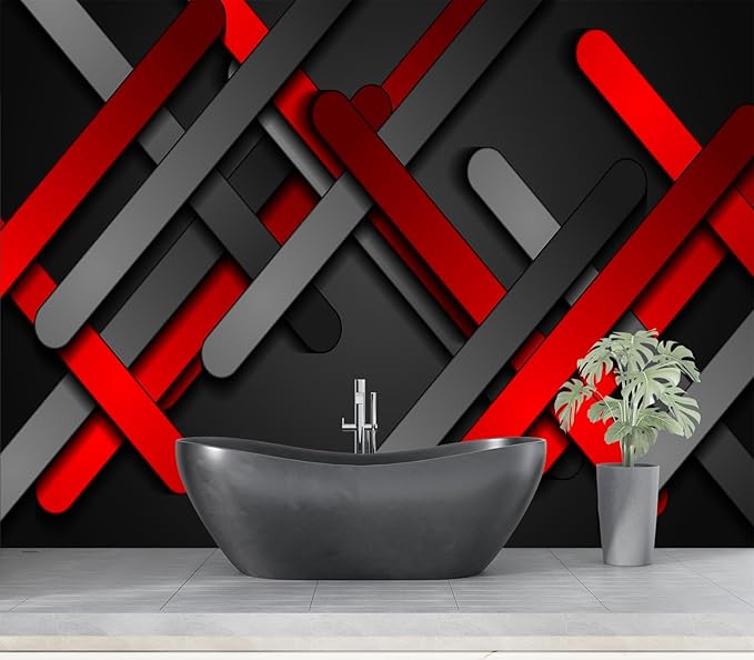 Eierme-Red and Black Smooth Stripes Abstract tech Geometric Background Peel and Stick 90" x 67"
