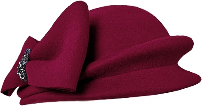 ORIDOOR Women Vintage 100% Wool Felt Flowers Bucket Cloche Bowler Hat Church Wedding Beret Hat