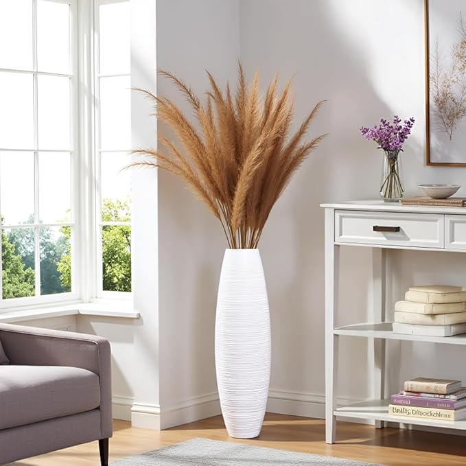 Tall Floor Vase, 27.5 inches (70cm, 2.3FT) Floor Vase Sturdy and Luxurious,Tall Vases for Country Home Decor, Living Room, Resin White Vases