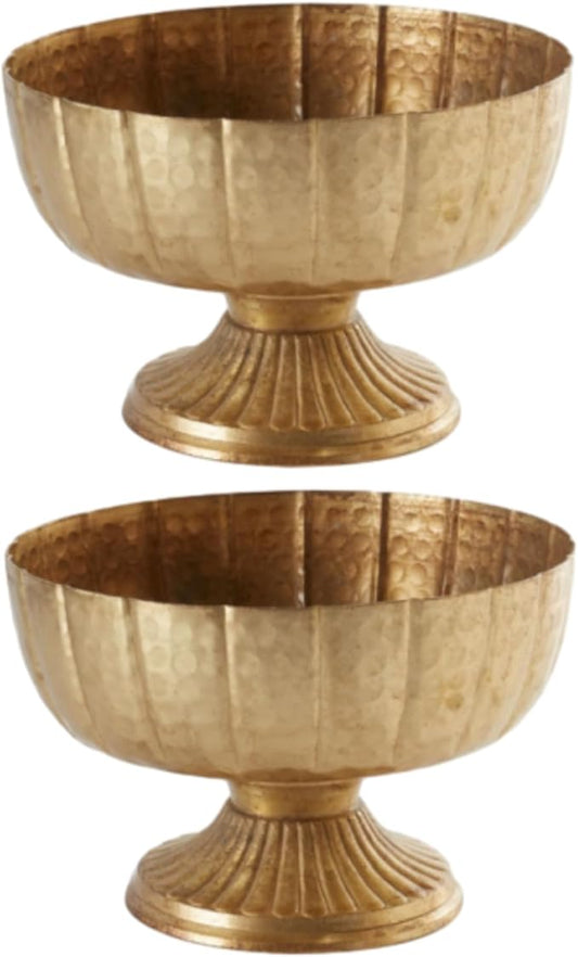 2 Pcs Distressed Gold Compote Vase for Centerpieces Compote Bowl 8'' Wide Vintage Decorative Antique Urn Planter Vase for Wedding Event Anniversary Party Indoor Outdoor Activity