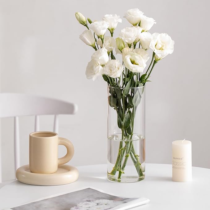 Devilfire 8 Inches Tall (20 cm) Clear Glass Cylinder vases,Pack of 12 Centerpiece Flower Vase,Floating Candle Holder for Home & Garden Decor, Wedding, Party.