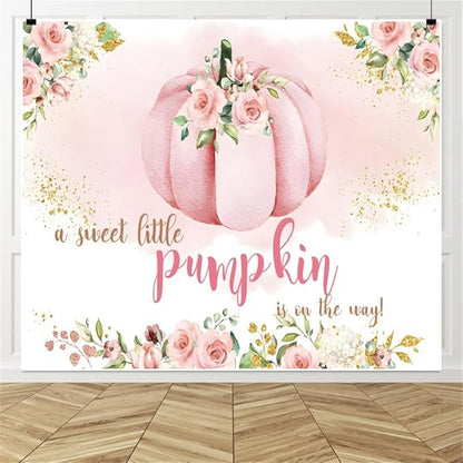 Pumpkin 1st Birthday Backdrop, Blush Pink Floral Pumpkin First Birthday Background, Girl First Birthday Party Cake Table Decoration Banner Photo Booth Props (10x8ft)