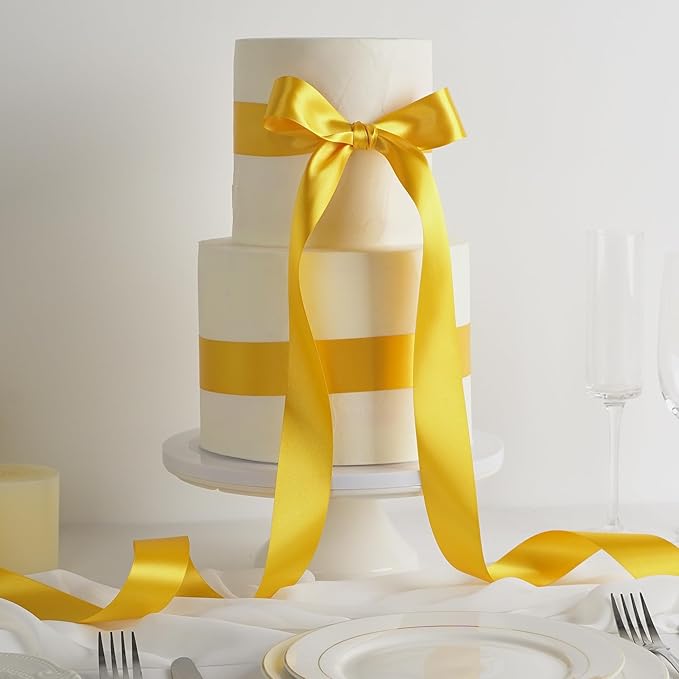 MEEDEE Satin Ribbon - 1.5 inch Yellow Double Faced Satin Ribbon, 50 Yards for Christmas, Thanksgiving, Weddings, Crafts, Flower Bouquets