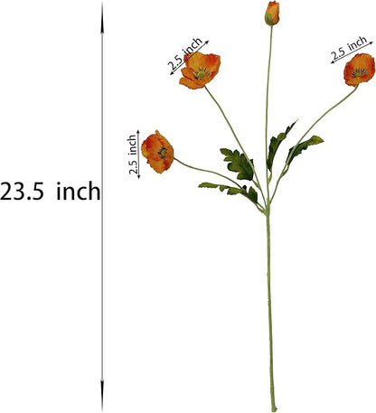 ATFL Orange Poppy Flowers Artificial for Wedding Decorations,12 Pcs Fake Faux Silk Poppies Bulk for Home Decor Table Centerpieces Floral Arrangement(23.5‘’, Orange)