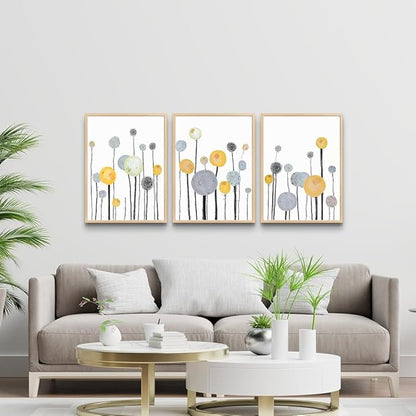 MHARTK66 3 Piece Natural Wood Framed Abstract Watercolor Painting Wall Art For Living Room Bedroom Large Wall Decor Hanging Office Artwork Flowers Canvas Prints Kitchen Modern Room Home Decoration