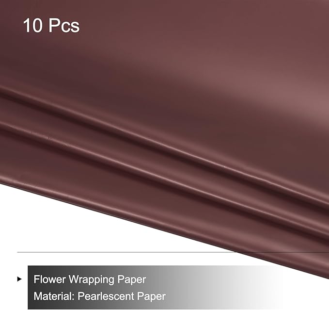 MECCANIXITY Pearlescent Film Flower Wrapping Paper 22.8x22.8 Inch Waterproof for DIY Crafts, Gift/Gift Box Packaging Chocolate Color Pack of 10