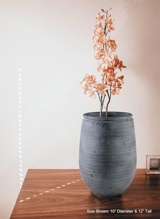 Serene Spaces Living Gray Aged Stone Planter Vase - Decorative Indoor/Outdoor Flower Pot, Textured Stone Finish, Planter & Cachepot, Home Décor for Plants & Flowers, 10" Diameter & 12" Tall, Pack of 1