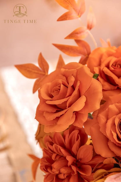 TINGE TIME Artificial Flowers Combo Box Set 16PCS Fake Rose Silk Flower with Stem for DIY Wedding Bouquets Centerpieces Baby Shower Party Home Fall Decoration (Orange)