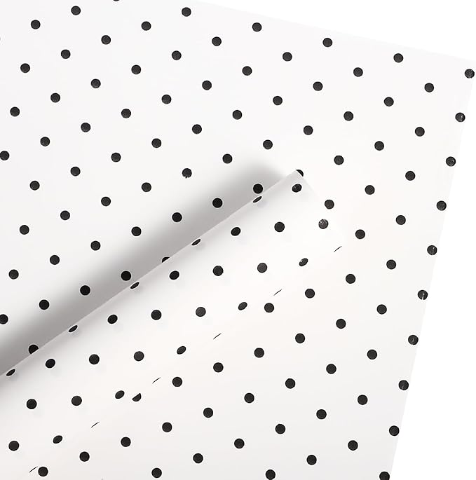 WRAPAHOLIC 20 Sheets Flower Wrapping Paper - 22.4 x 22.4 inch White and Black Polka Dots Water-Resistant Floral Bouquet Wrapping Paper, Florist Supplies Packaging for Wedding Birthday Gift DIY