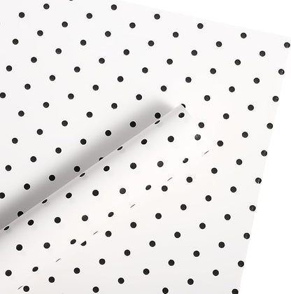 WRAPAHOLIC 20 Sheets Flower Wrapping Paper - 22.4 x 22.4 inch White and Black Polka Dots Water-Resistant Floral Bouquet Wrapping Paper, Florist Supplies Packaging for Wedding Birthday Gift DIY