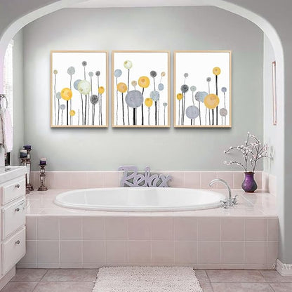 MHARTK66 3 Piece Natural Wood Framed Abstract Watercolor Painting Wall Art For Living Room Bedroom Large Wall Decor Hanging Office Artwork Flowers Canvas Prints Kitchen Modern Room Home Decoration
