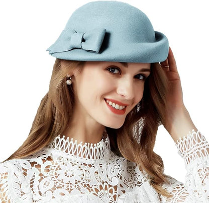 Women Wool Felt Ribbon French Fashion Vintage Millinery Beret Hats Top Cap Ladies Party Wedding Fedoras Chapeau