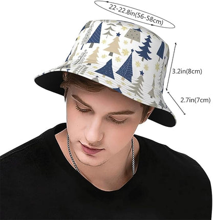 Christmas Navy Blue Tree Bucket Hat Novelty Sun Hats Trendy Fisherman Cap for Men and Women
