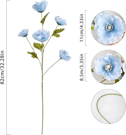 30 Heads 6PCS Blue Poppy Artificial Flowers 32in Silk Poppy Light Blue Flowers for Wedding Home Party Table Centerpiece Arrangement Decoration (Blue)